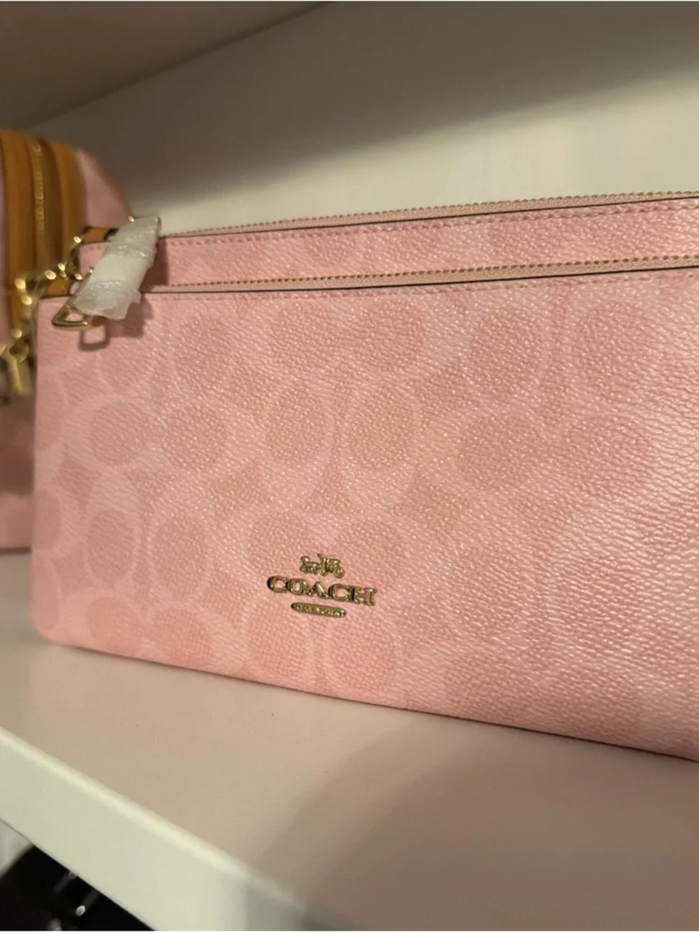 NWT Coach Double Zip Wristlet In Signature Canvas With Charm CEF61 Powder Pink - Picture 3 of 7